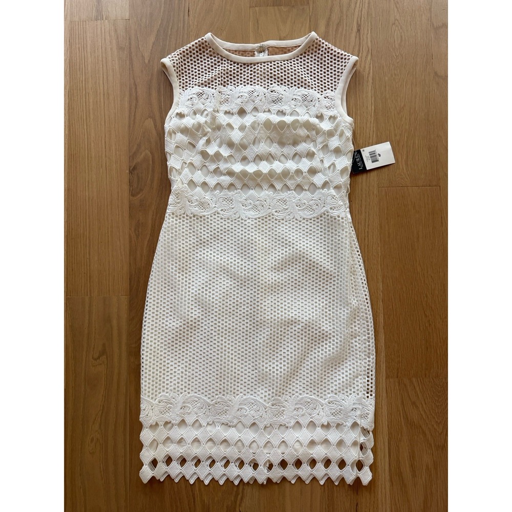 NWT Lauren Ralph Lauren White Lace Overlay Sheath Dress Size 4P Sleeveless